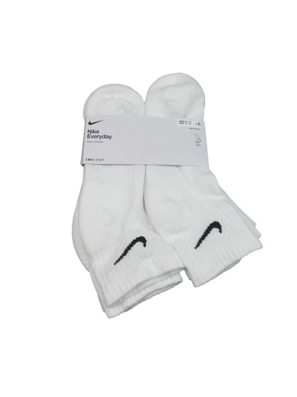 Nike Everyday Cushioned White Ankle Socks 6 Pack Men's 8-12 NEW